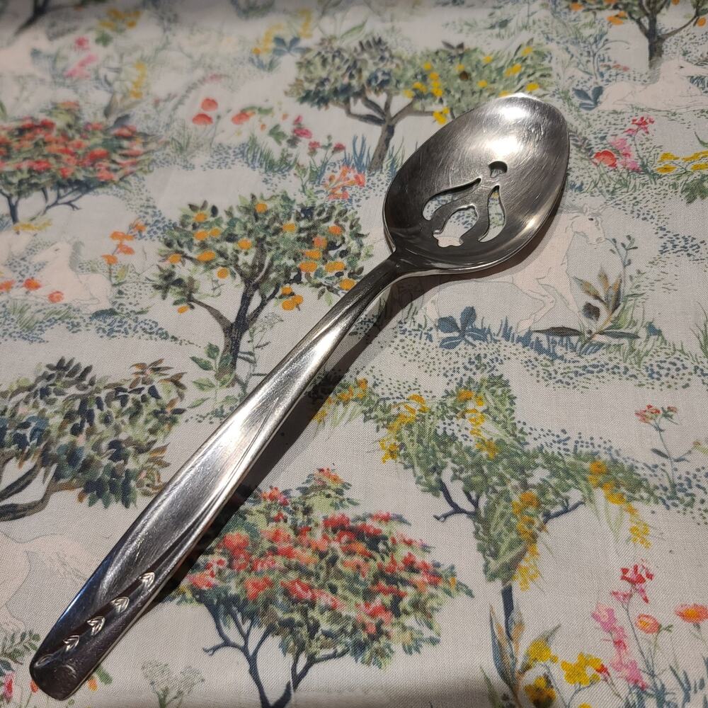 Rogers Cutlery co Slotted Serving Spoon Rose Stainless Flatware